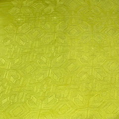 Lime Green Floral Thread Slub Satin Embroidery