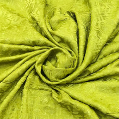 Lime Green Floral Thread Slub Satin Embroidery