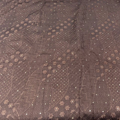 Coffee Brown Geometric Thread Sequins Slub Satin Embroidery