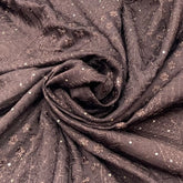 Coffee Brown Geometric Thread Sequins Slub Satin Embroidery