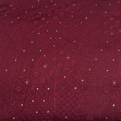 Maroon Geometric Thread Sequins Slub Satin Embroidery