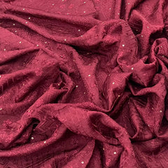 Maroon Geometric Thread Sequins Slub Satin Embroidery