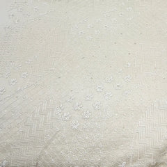 Cream Geometric Thread Sequins Slub Satin Embroidery