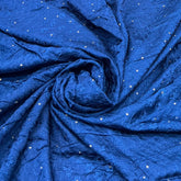 Royal Blue Geometric Thread Sequins Slub Satin Embroidery