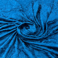 Cobalt Blue Floral Thread Slub Satin Embroidery