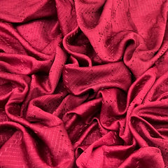 Maroon Red Geometric Thread Slub Satin Embroidery