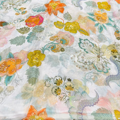 White Multicolor Floral Crepe Printed Sequins Embroidery