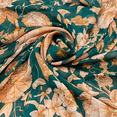 Green Mustard Floral Crepe Printed Sequins Embroidery