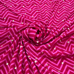 Pink Red Zig Zag Crepe Printed Sequins Embroidery