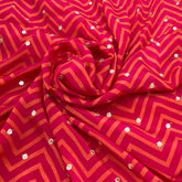 Orange Pink Zig Zag Crepe Printed Sequins Embroidery