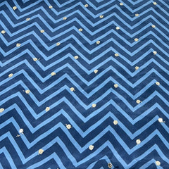 Blue Zig Zag Crepe Printed Sequins Embroidery