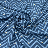 Blue Zig Zag Crepe Printed Sequins Embroidery