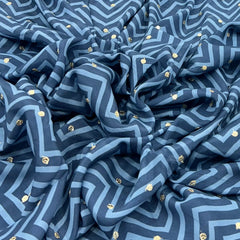 Blue Zig Zag Crepe Printed Sequins Embroidery
