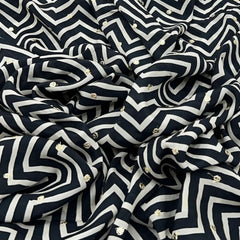 Black White Zig Zag Crepe Printed Sequins Embroidery