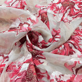 Off White Red Floral Applique Thread Organza Embroidery