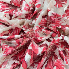 Off White Red Floral Applique Thread Organza Embroidery