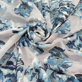 White Blue Floral Applique Thread Organza Embroidery