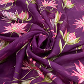 Purple Green Floral Thread Organza Embroidery