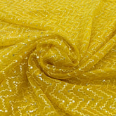 Yellow Wave Sequins & Thread Organza Embroidery