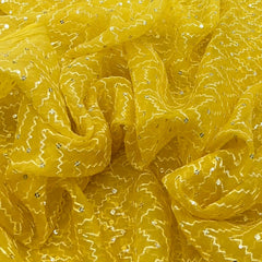 Yellow Wave Sequins & Thread Organza Embroidery