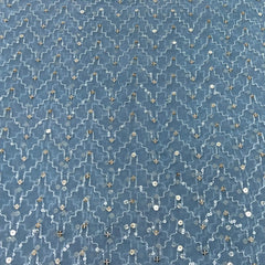 Sky Blue Wave Sequins & Thread Organza Embroidery