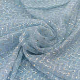 Sky Blue Wave Sequins & Thread Organza Embroidery