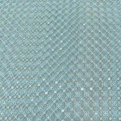 Light Sea Green Checks Sequins & Thread Organza Embroidery
