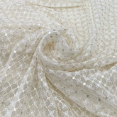 Cream Checks Sequins & Thread Organza Embroidery