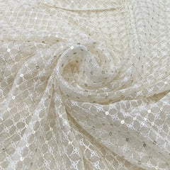 Cream Checks Sequins & Thread Organza Embroidery