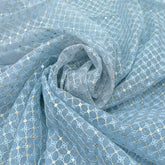 Sky Blue Checks Sequins & Thread Organza Embroidery