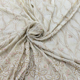 Light Gold Floral Sequins & Cut Dana Tissue Daman Embroidery
