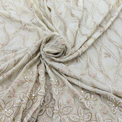 Light Gold Floral Sequins & Cut Dana Tissue Daman Embroidery