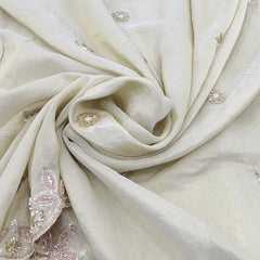 Light Gold Floral Butta Sequins & Cut Dana Tissue Embroidery