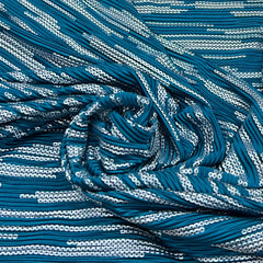 Teal Blue Silver Dotted Pleated Satin Foil