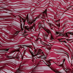 Maroon Silver Dotted Pleated Satin Foil