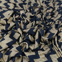 Navy Blue Gold Zig Zag Pleated Satin Foil