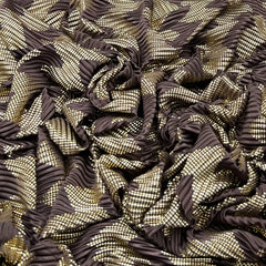 Coffee Brown Gold Zig Zag Pleated Satin Foil