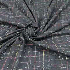 Black Multi Checks Acrylic Yarn Woven Tweed
