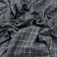 Black Multi Checks Acrylic Yarn Woven Tweed