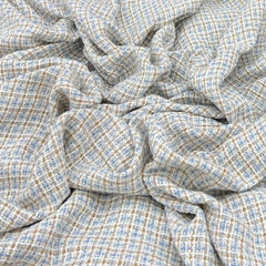 Blue Beige White Checks Acrylic Yarn Woven Tweed