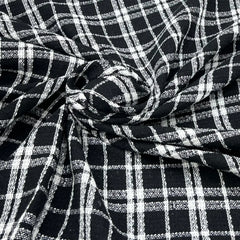 Black White Checks Acrylic Yarn Woven Tweed