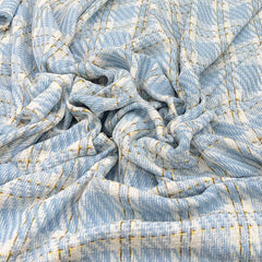Blue White Checks Acrylic Yarn Woven Tweed