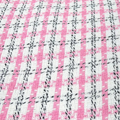 Pink White Checks Acrylic Yarn Woven Tweed