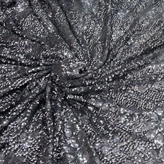 Grey Heavy Sequins Net Embroidery