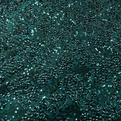 Bottle Green Heavy Sequins Net Embroidery