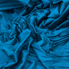 Teal Blue Plain Raw Silk Fabric