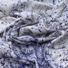 White With Blue Marble Design Crepe Printed Fabric