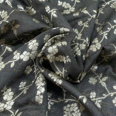 Grey Dupion Silk Zari Jal Brocade