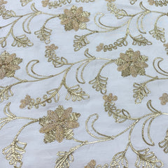 Off White Gold Slub Silk Gota Zari Embroidery
