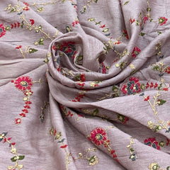 Light Lavender Slub Silk Jal Thread Sequins Embroidery
